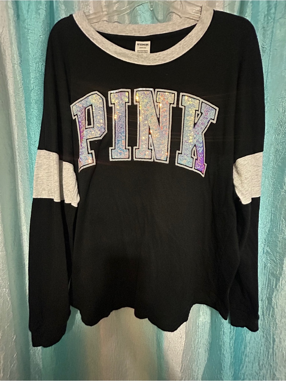 Pink VS Iridescent Sequin Logo - Size Large